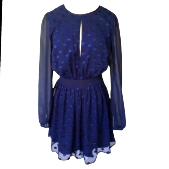 Privacy Please Albee Dress Women Navy Chiffon Polkadots Blogger Fav Sz SM NEW - Picture 2 of 14